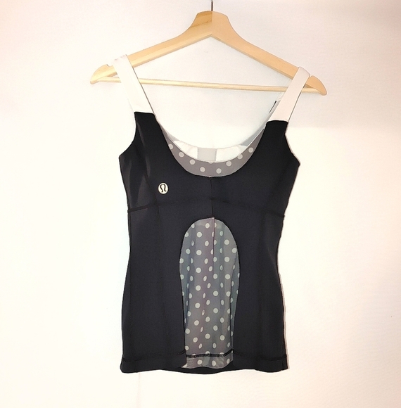 Lululemon Built‎ in Bra Tank Black White Sheer Panel Logo Detail Size 4 - Picture 3 of 7